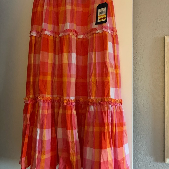 Nautica Dresses & Skirts - Nautica Pink & Orange Plaid Tiered Maxi Skirt